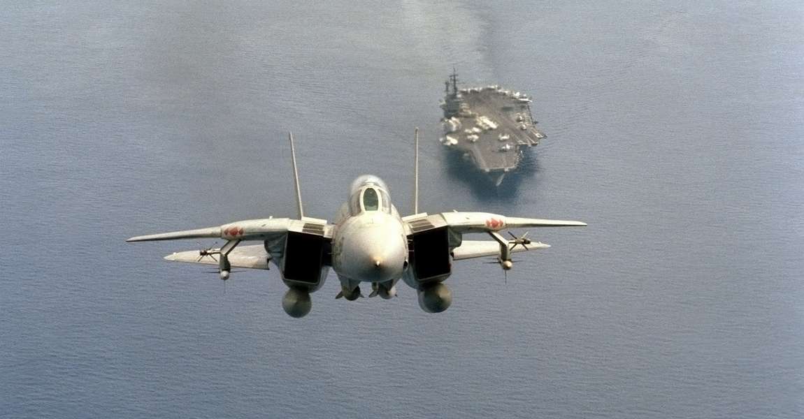 F-14 takes off from aircraft carrier